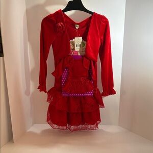 Charming Red Ruffled Kids Dance Costume